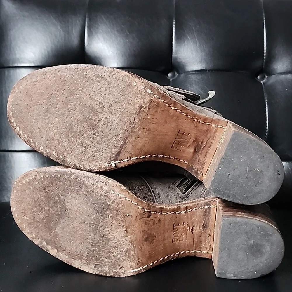 Frye Sabrina Double Buckle Suede Ankle Boots Size 10 - Picture 7 of 12